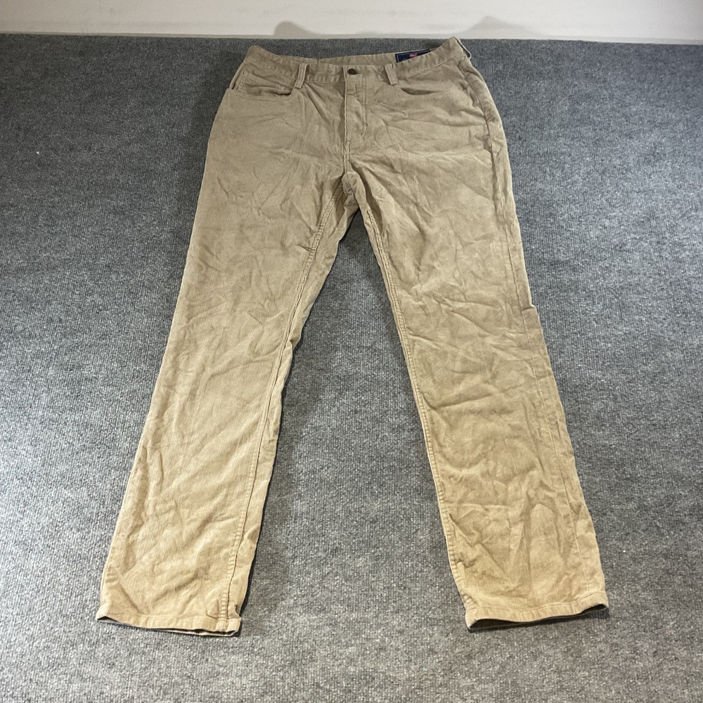 Vineyard Vines Mens Khaki Tan Corduroy Straight Leg 5-Pocket Pants 33x32